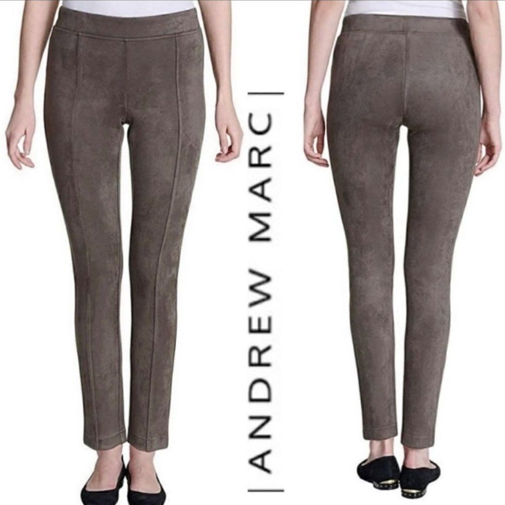 Andrew Marc‎ Taupe Faux Suede Pull On Ponte Slim Pants Soft Women Small